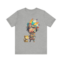 Aztec Chibi Girl with Jaguar Cub Warrior Culture Unisex T-Shirt