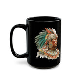 Maya Elder Warrior Watercolor Portrait Black Mug