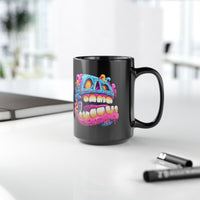 Chunky Neon Mayan Skull Graffiti Style Black Mug