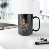 Chibi Aztec Warrior with Baby Quetzalcoatl Serpent Black Mug
