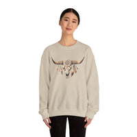 Boho Aztec Feathered Bull Skull Illustration Unisex Sweatshirt