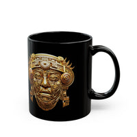 Aztec Golden Solar Deity Mask Black Mug