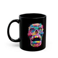 Neon Graffiti Mayan Skull Cartoon Style Black Mug