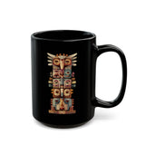Stacked Tribal Totem Symbols Geometric Faces Black Mug
