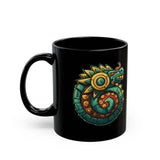 Colorful Quetzalcoatl Sun Serpent Glyph Style Black Mug