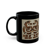 Twin Tribal Harmony Glyph Symmetrical Design Black Mug