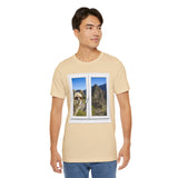 Funny Llama at the Window with Machu Picchu View Unisex T-Shirt