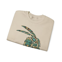 A Turquoise and Gold Mayan Warrior Face Unisex Sweatshirt