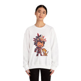 Chibi Aztec Warrior with Jaguar Cub Cartoon History Unisex Sweatshirt