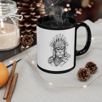 Inca Warrior Hand Drawn Tribal Portrait Black Mug