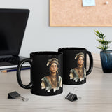 Inca Warrior Woman Watercolor Portrait and Tribal Jewelry Black Mug