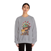 Chibi Aztec Warrior and Jaguar Cub Cartoon Unisex Sweatshirt