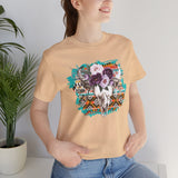 Aztec Floral Cow Skull on Turquoise Pattern Unisex T-Shirt