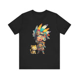 Aztec Chibi Girl with Jaguar Cub Warrior Culture Unisex T-Shirt