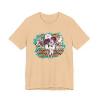 Aztec Floral Cow Skull on Turquoise Pattern Unisex T-Shirt