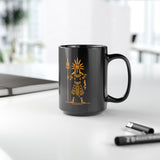 Sun Staff Shaman Tribal Symbol Gold Line Black Mug