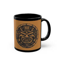 Mayan Jaguar Deity Woodcut Style Black Mug