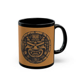 Mayan Jaguar Deity Woodcut Style Black Mug