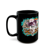 Aztec Floral Cow Skull on Turquoise Pattern Black Mug
