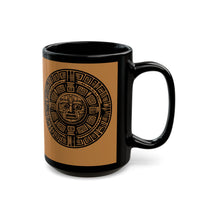 Sacred Aztec Calendar Face Black Mug