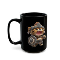 Chibi Mayan Jaguar Warrior Cartoon Style Black Mug