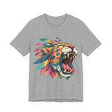 Comic Style Jaguar Mask with Rainbow Feathers Unisex T-Shirt