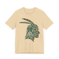 A Turquoise and Gold Mayan Warrior Face Unisex T-Shirt