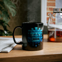 Tlaloc Rain God Blue Mask Glyph Style Black Mug