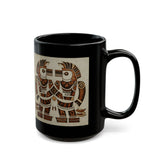 Twin Tribal Harmony Glyph Symmetrical Design Black Mug