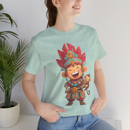 Chibi Maya Warrior and Sacred Monkey Unisex T-Shirt