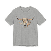 Boho Aztec Feathered Bull Skull Illustration Unisex T-Shirt
