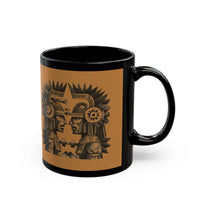 Mirrored Aztec Warriors in Glyph Style Black Mug