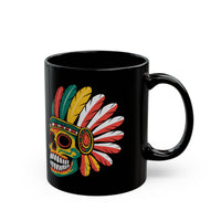 Aztec Feathered Skull Fiesta Illustration Black Mug