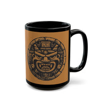 Mayan Jaguar Deity Woodcut Style Black Mug