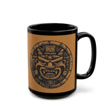 Mayan Jaguar Deity Woodcut Style Black Mug
