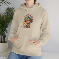 Chibi Aztec Warrior and Jaguar Cub Cartoon Unisex Hoodie