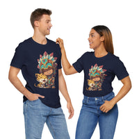 Chibi Aztec Warrior and Jaguar Cub Cartoon Unisex T-Shirt