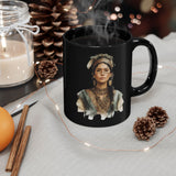 Inca Warrior Woman Watercolor Portrait and Tribal Jewelry Black Mug