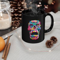 Neon Graffiti Mayan Skull Cartoon Style Black Mug