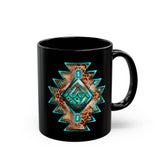 Turquoise Western Aztec Gem Illustration Black Mug