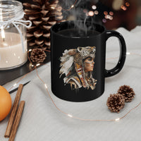 Aztec Jaguar Warrior Woman Watercolor Black Mug
