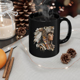 Aztec Jaguar Warrior Woman Watercolor Black Mug