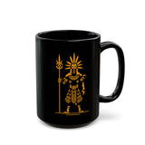 Sun Staff Shaman Tribal Symbol Gold Line Black Mug