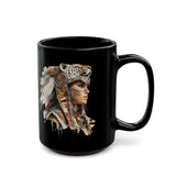 Aztec Jaguar Warrior Woman Watercolor Black Mug