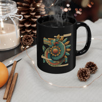 Feathered Serpent Sun Spiral Black Mug
