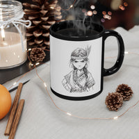 Inca Warrior Girl Fierce Heritage Ink Art Black Mug