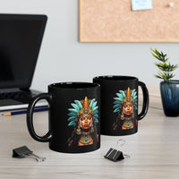 Aztec Royal Warrior Queen Portrait Illustration Black Mug