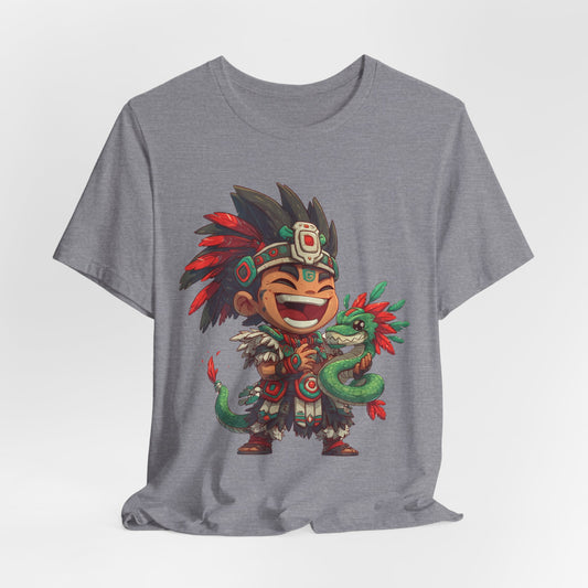 Chibi Aztec Warrior with Baby Quetzalcoatl Serpent Unisex T-Shirt