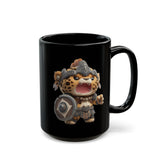 Chibi Mayan Jaguar Warrior Cartoon Style Black Mug