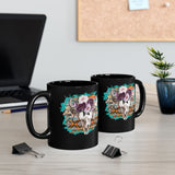 Aztec Floral Cow Skull on Turquoise Pattern Black Mug
